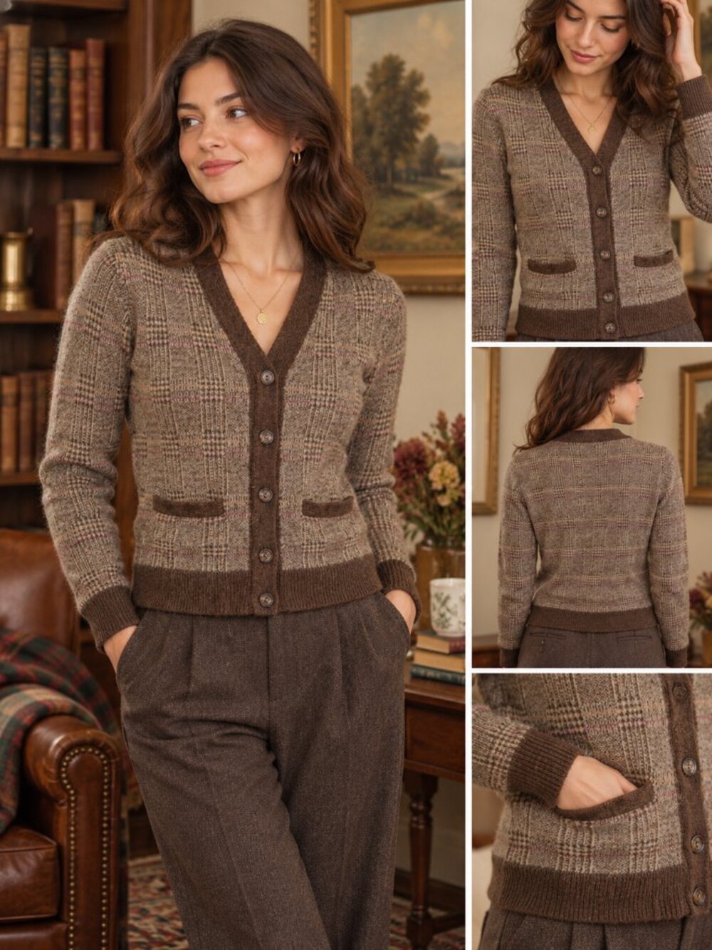 J.Crew Rugged Merino Glen Plaid Wool Cardigan Women's XS S Grandpacore